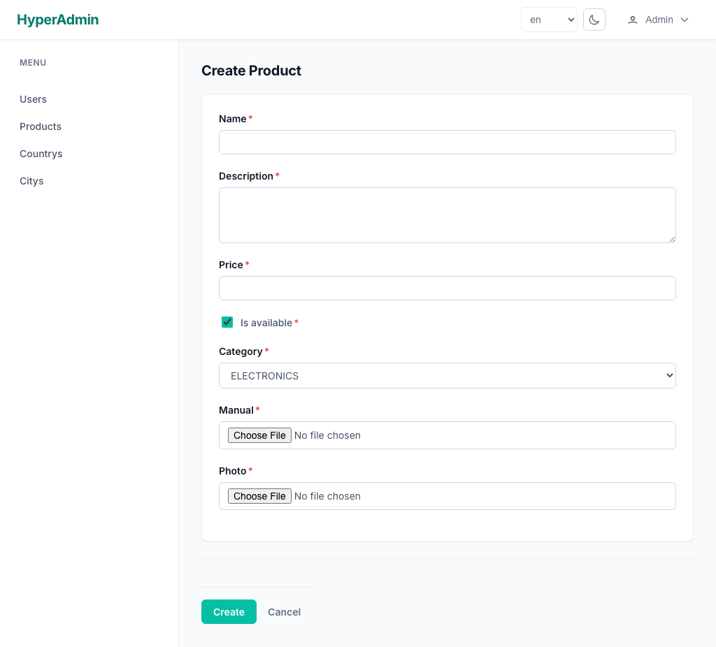 HyperAdmin create form