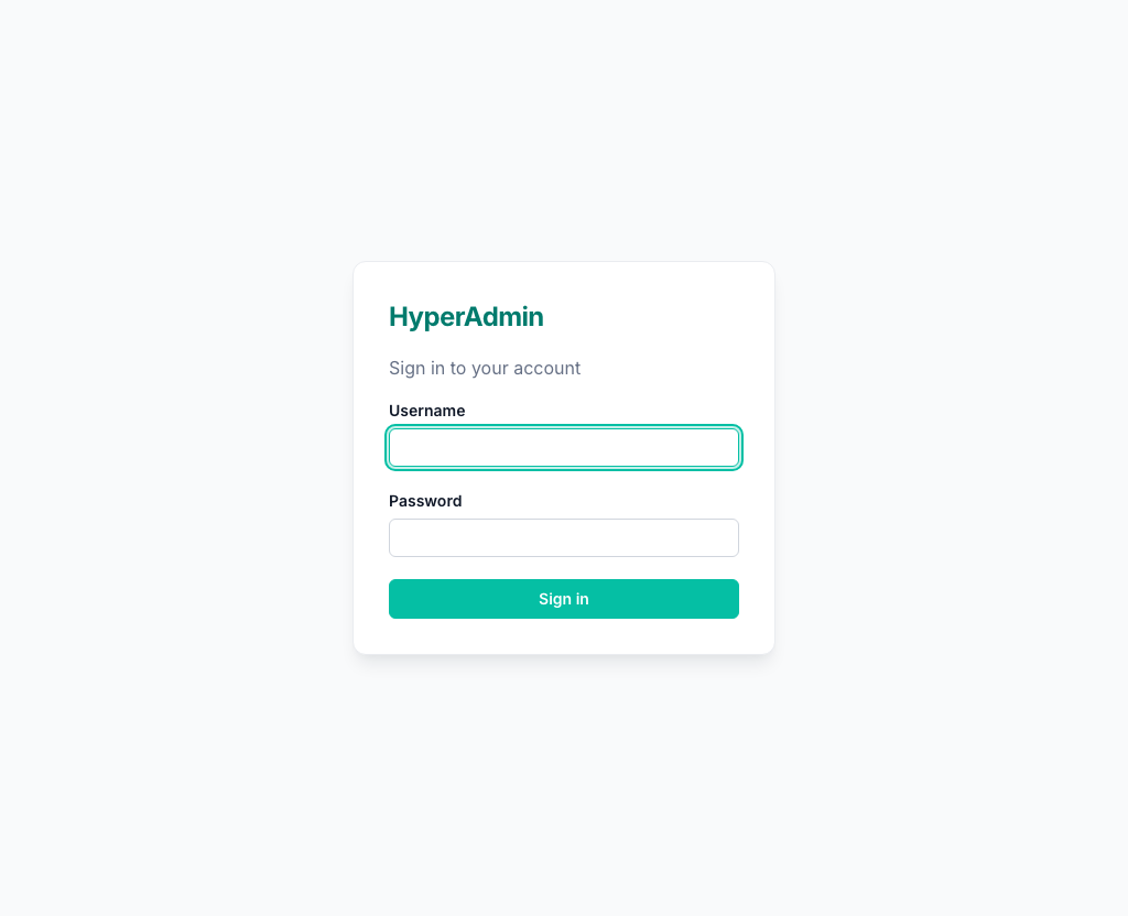 HyperAdmin login screen
